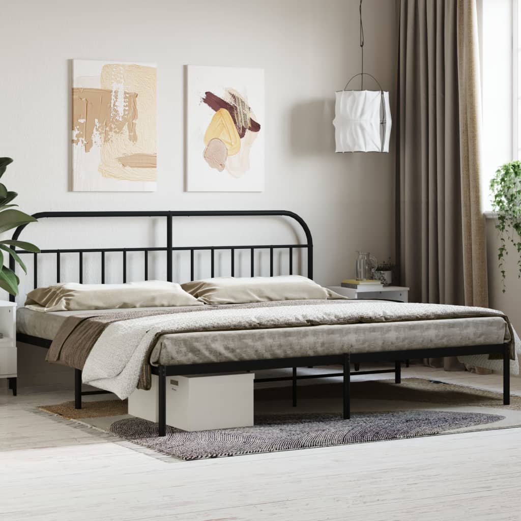 vidaXL Metal Bed Frame with Headboard Black 193x203 cm