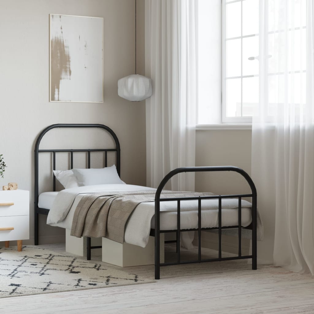 vidaXL Metal Bed Frame with Headboard and Footboard Black 75x190 cm