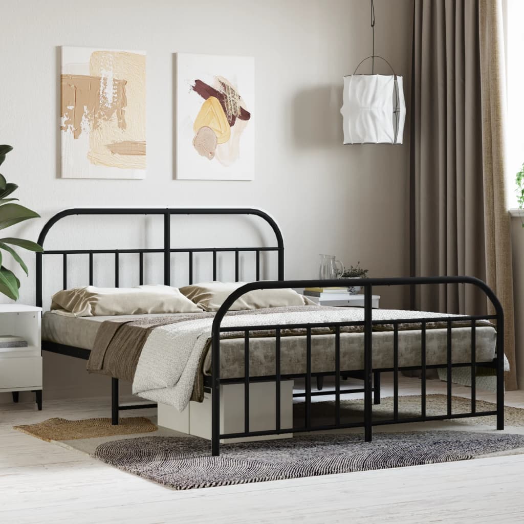 vidaXL Metal Bed Frame with Headboard and Footboard Black 150x200 cm