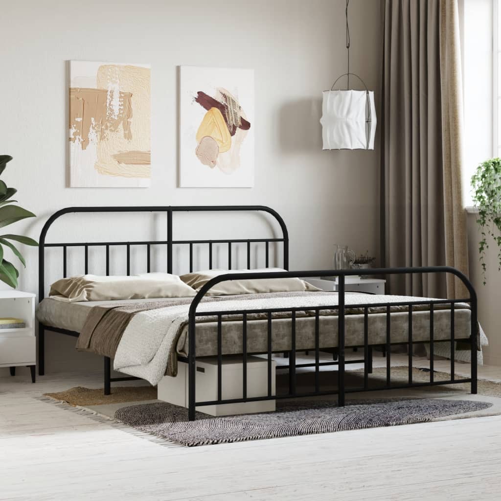 vidaXL Metal Bed Frame with Headboard and Footboard Black 180x200 cm