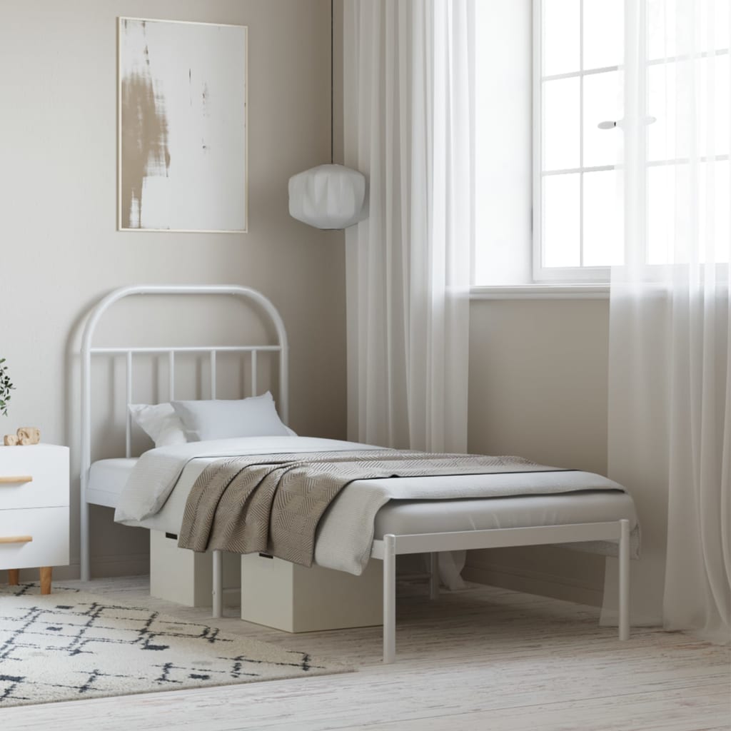 vidaXL Metal Bed Frame with Headboard White 75x190 cm