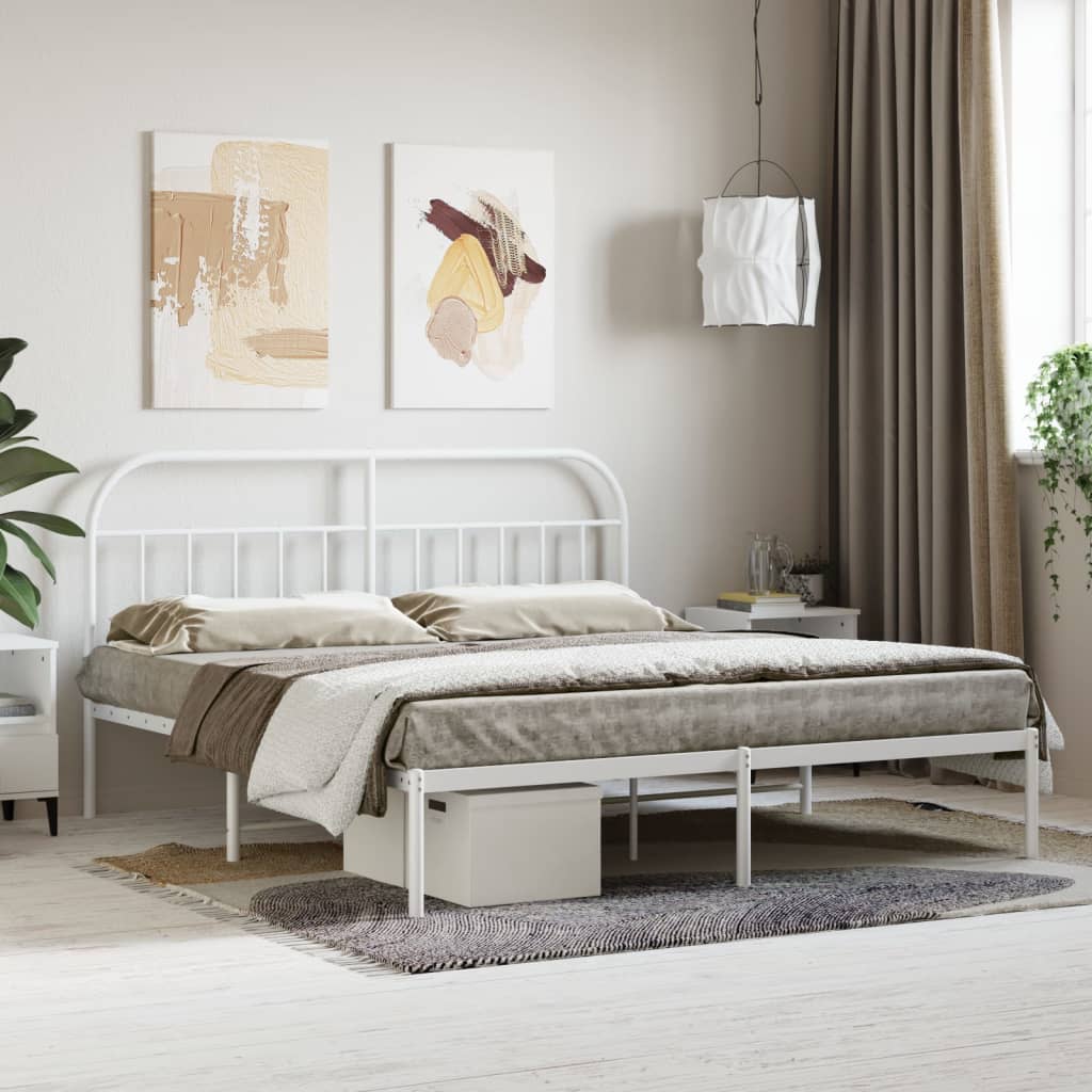 vidaXL Metal Bed Frame with Headboard White 160x200 cm