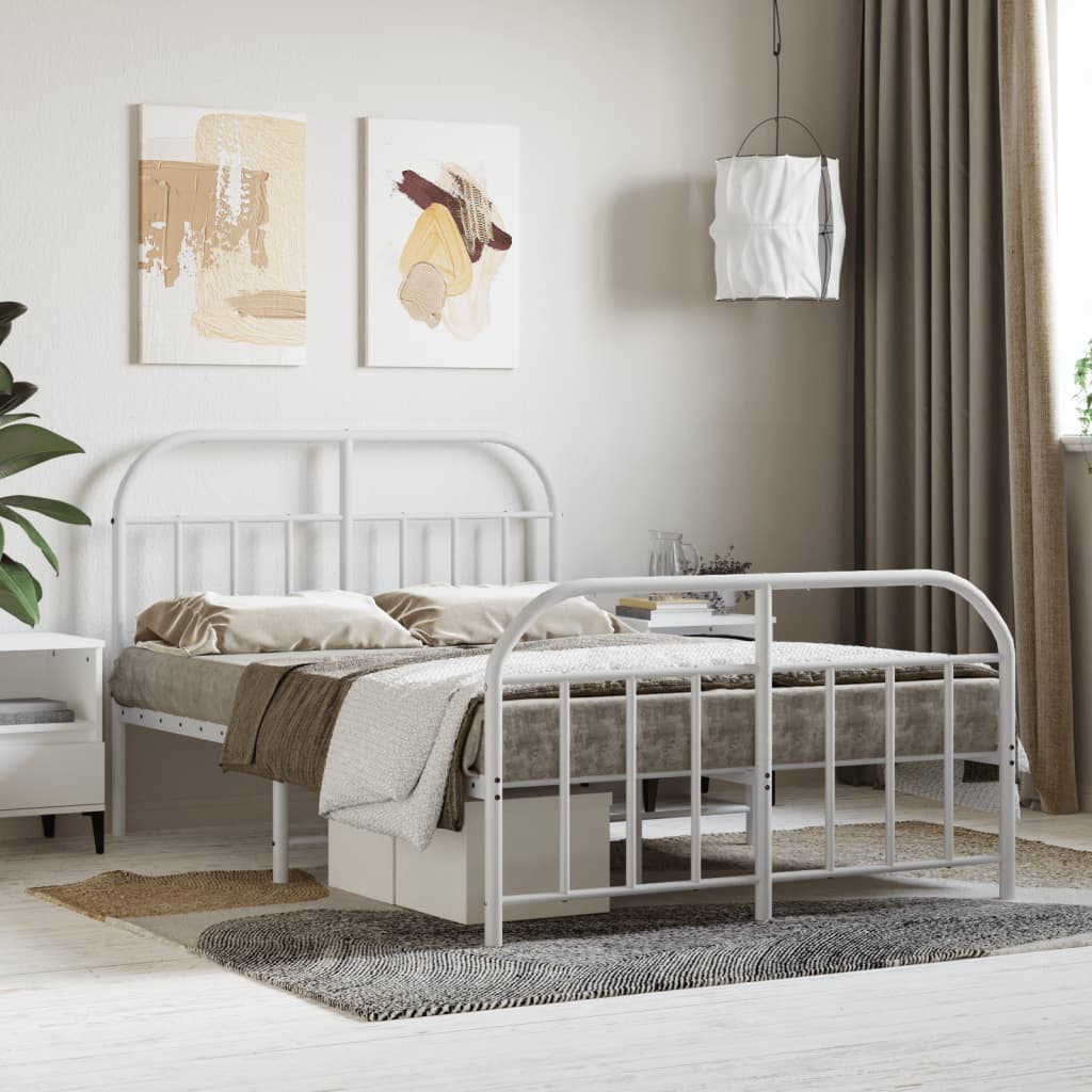 vidaXL Metal Bed Frame with Headboard and Footboard White 120x200 cm