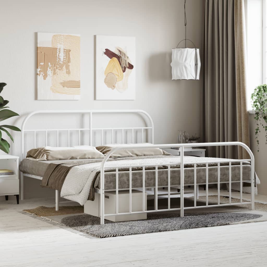 vidaXL Metal Bed Frame with Headboard and Footboard White 180x200 cm
