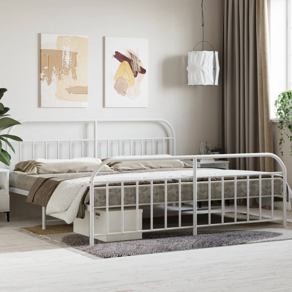 vidaXL Metal Bed Frame with Headboard and Footboard White 200x200 cm