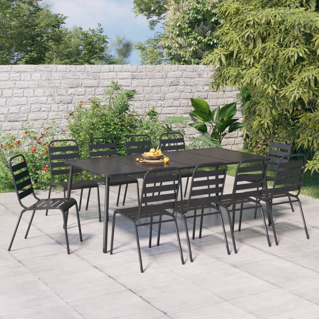 vidaXL 11 Piece Garden Dining Set Anthracite Steel
