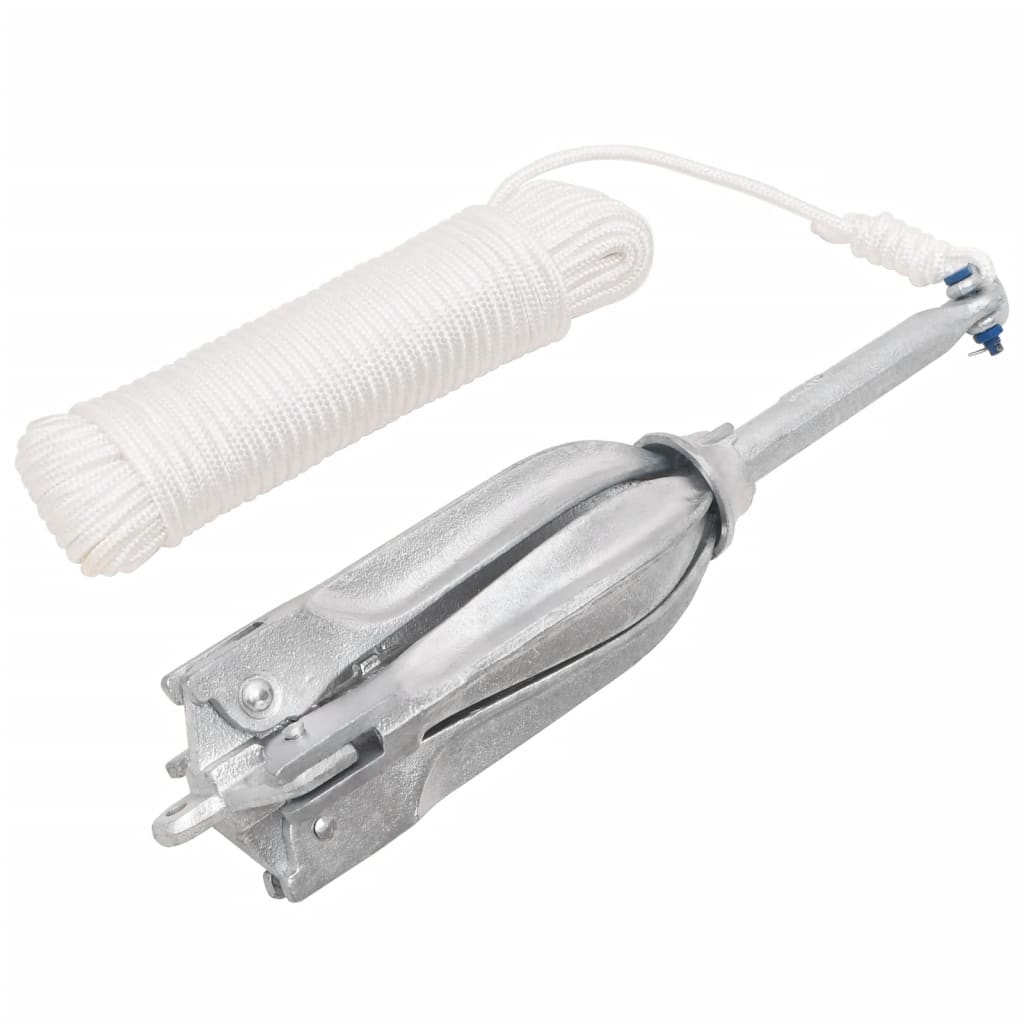 vidaXL Folding Anchor with Rope Silver 10 kg Malleable Iron