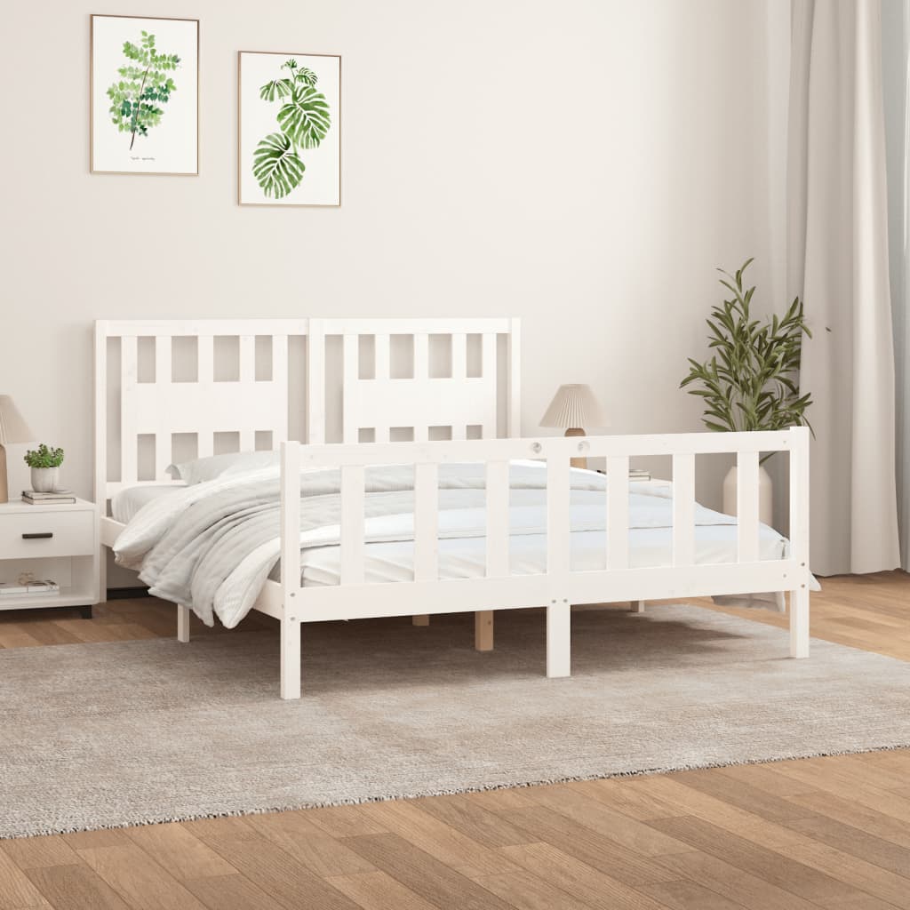 vidaXL Bed Frame with Headboard White Solid Wood Pine 150x200 cm King Size
