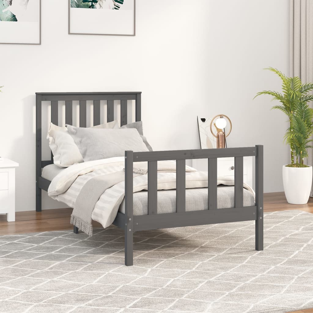 vidaXL Bed Frame with Headboard Grey 90x200 cm Solid Wood Pine