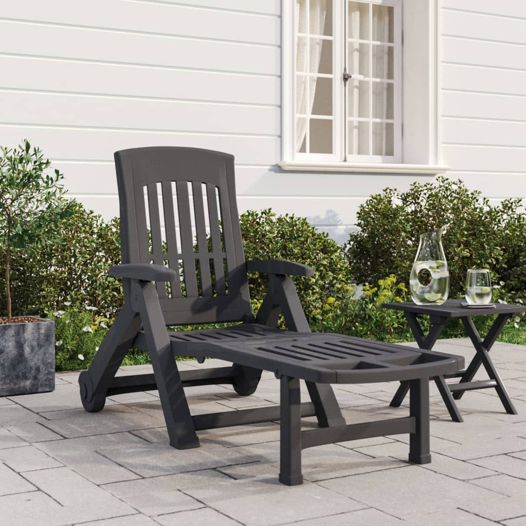 vidaXL Folding Sun Lounger with Wheels Anthracite PP