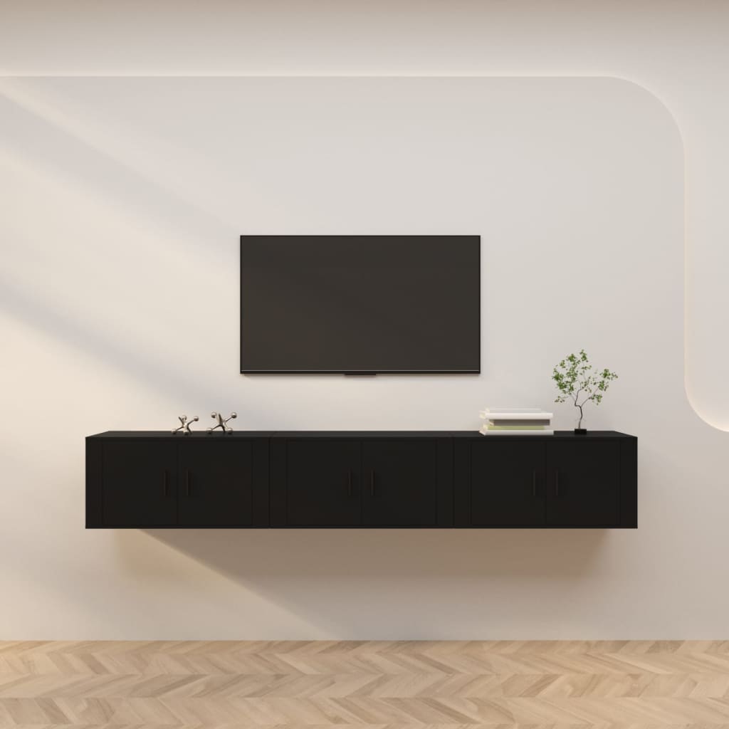 vidaXL Wall-mounted TV Cabinets 3 pcs Black 80x34.5x40 cm