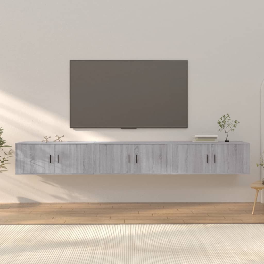 vidaXL Wall-mounted TV Cabinets 3 pcs Grey Sonoma 100x34.5x40 cm