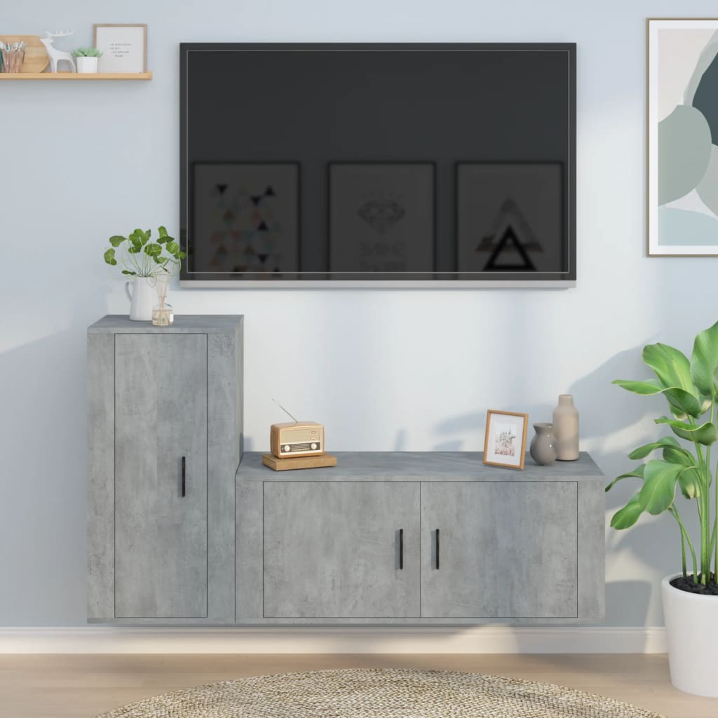 vidaXL 2 Piece TV Cabinet Set Concrete Grey Engineered Wood