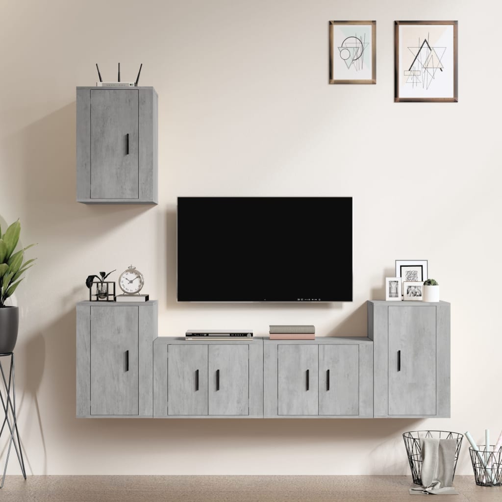vidaXL 5 Piece TV Cabinet Set Concrete Grey Engineered Wood