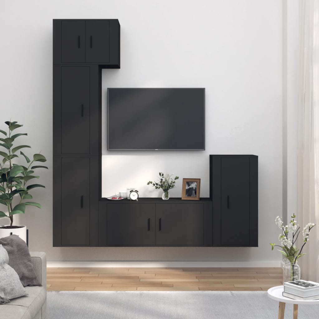 vidaXL 5 Piece TV Cabinet Set Black Engineered Wood
