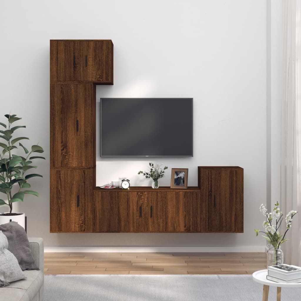 vidaXL 5 Piece TV Cabinet Set Brown Oak Engineered Wood