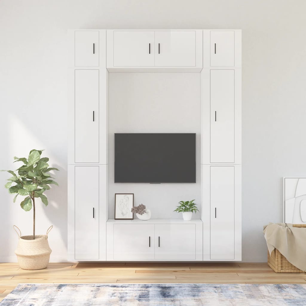 vidaXL 8 Piece TV Cabinet Set High Gloss White Engineered Wood
