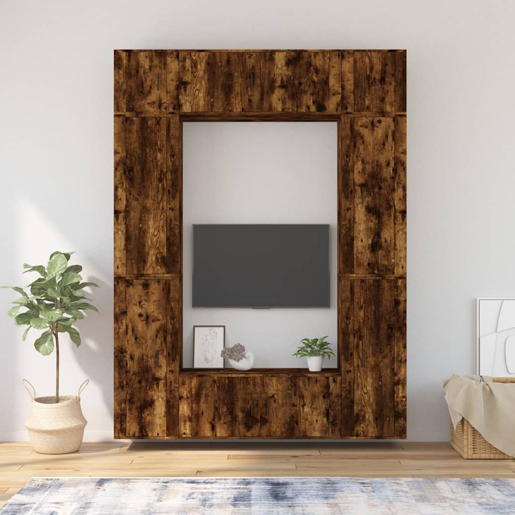 vidaXL 8 Piece TV Cabinet Set Smoked Oak Engineered Wood