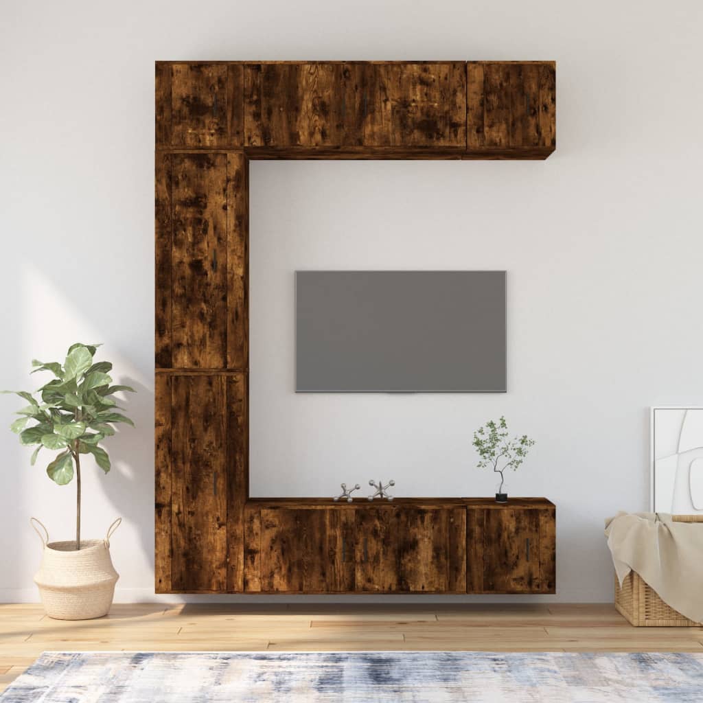 vidaXL 7 Piece TV Cabinet Set Smoked Oak Engineered Wood