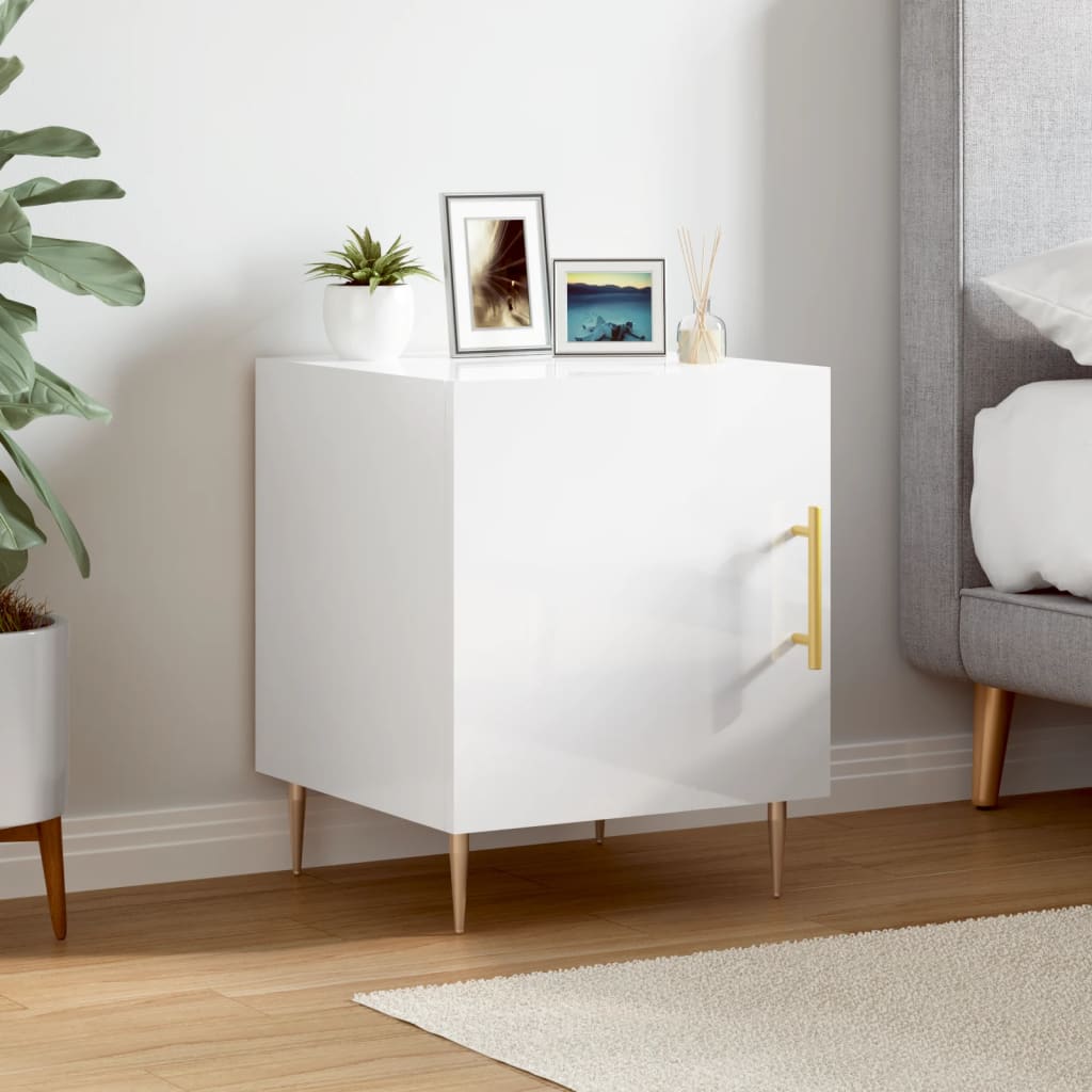 vidaXL Bedside Cabinet High Gloss White 40x40x50 cm Engineered Wood