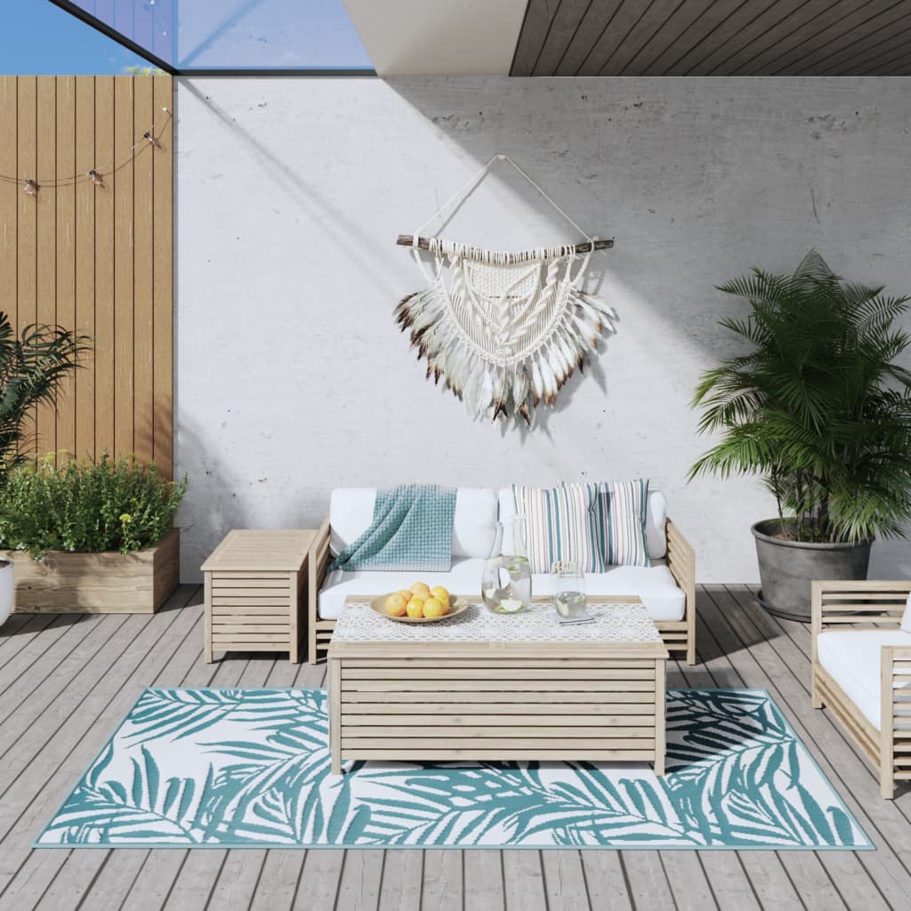 vidaXL Outdoor Rug Aqua and White 100x200 cm Reversible Design