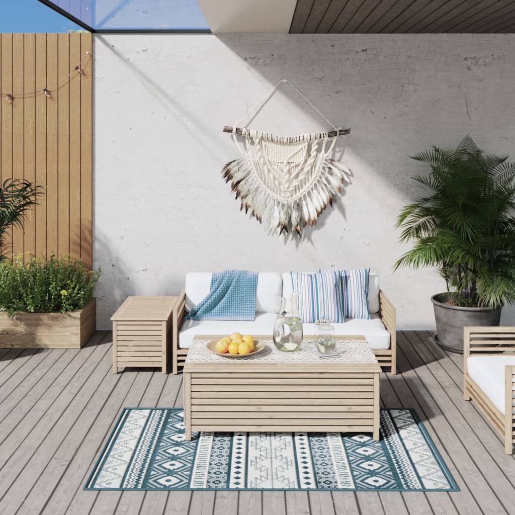 vidaXL Outdoor Rug Aqua and White 80x150 cm Reversible Design