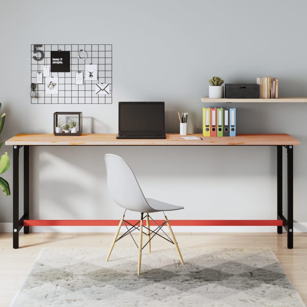 vidaXL Workbench 220x55x81.5 cm Solid Wood Beech and Metal