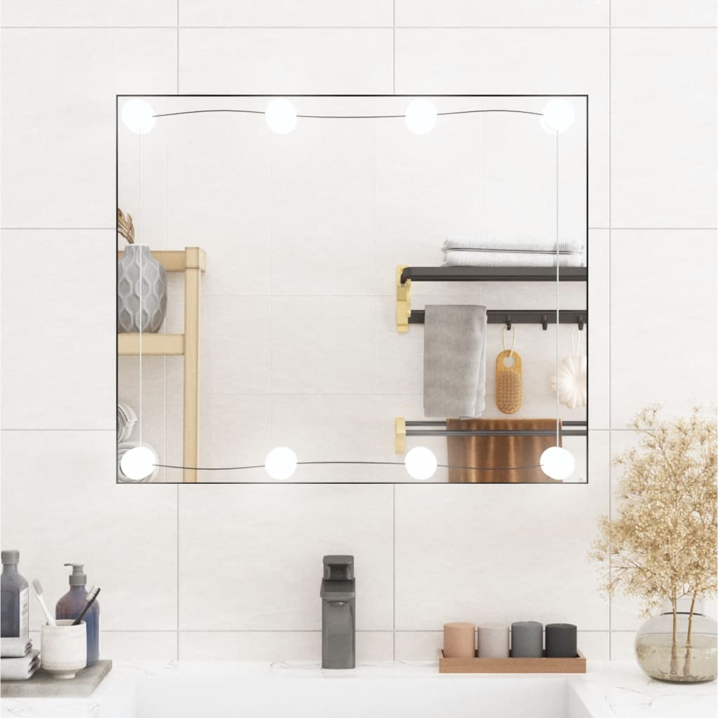 vidaXL Wall Mirror with LED Lights 50x60 cm Glass Rectangle