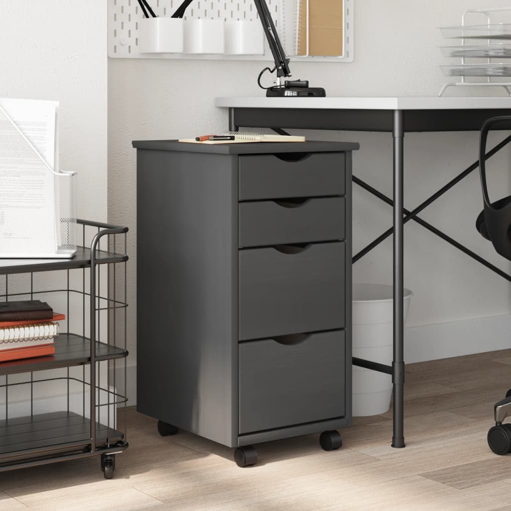 vidaXL Rolling Cabinet with Drawers MOSS Grey Solid Wood Pine