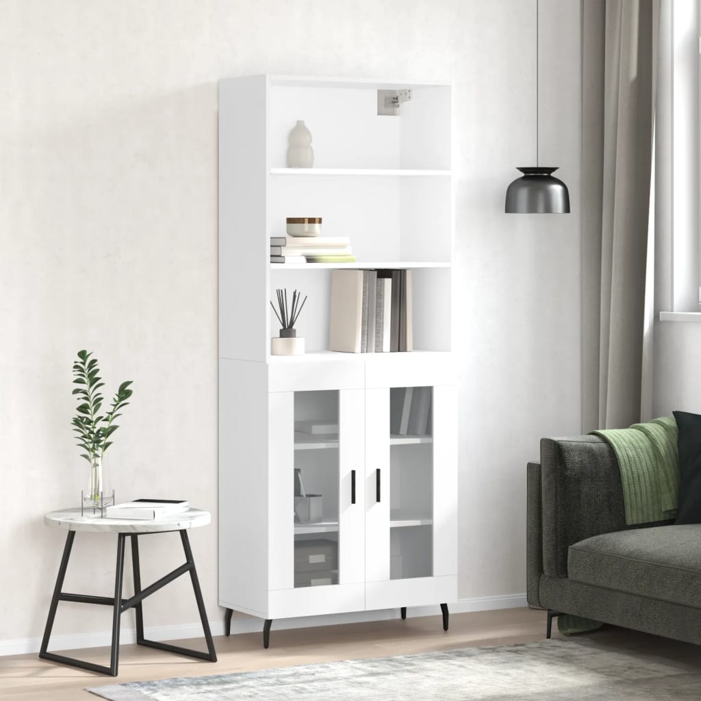 vidaXL Highboard High Gloss White 69.5x34x180 cm Engineered Wood