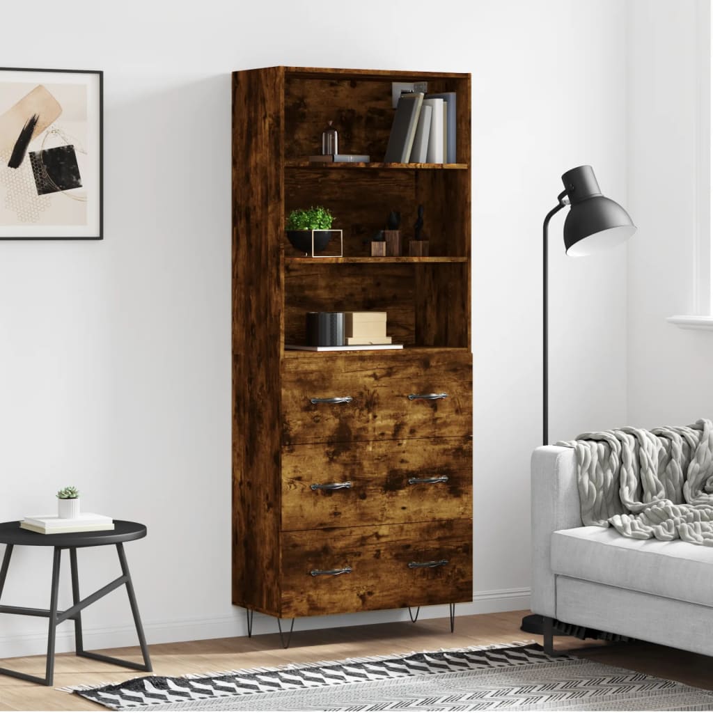 vidaXL Highboard Smoked Oak 69.5x34x180 cm Engineered Wood