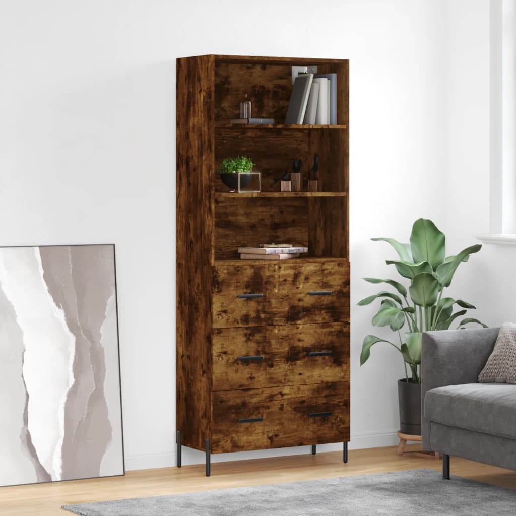 vidaXL Highboard Smoked Oak 69.5x34x180 cm Engineered Wood