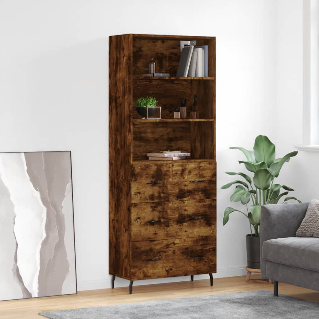 vidaXL Highboard Smoked Oak 69.5x34x180 cm Engineered Wood