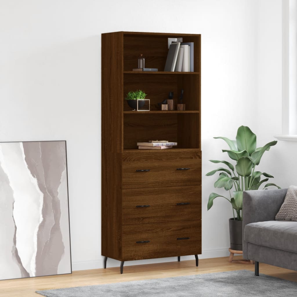 vidaXL Highboard Brown Oak 69.5x34x180 cm Engineered Wood