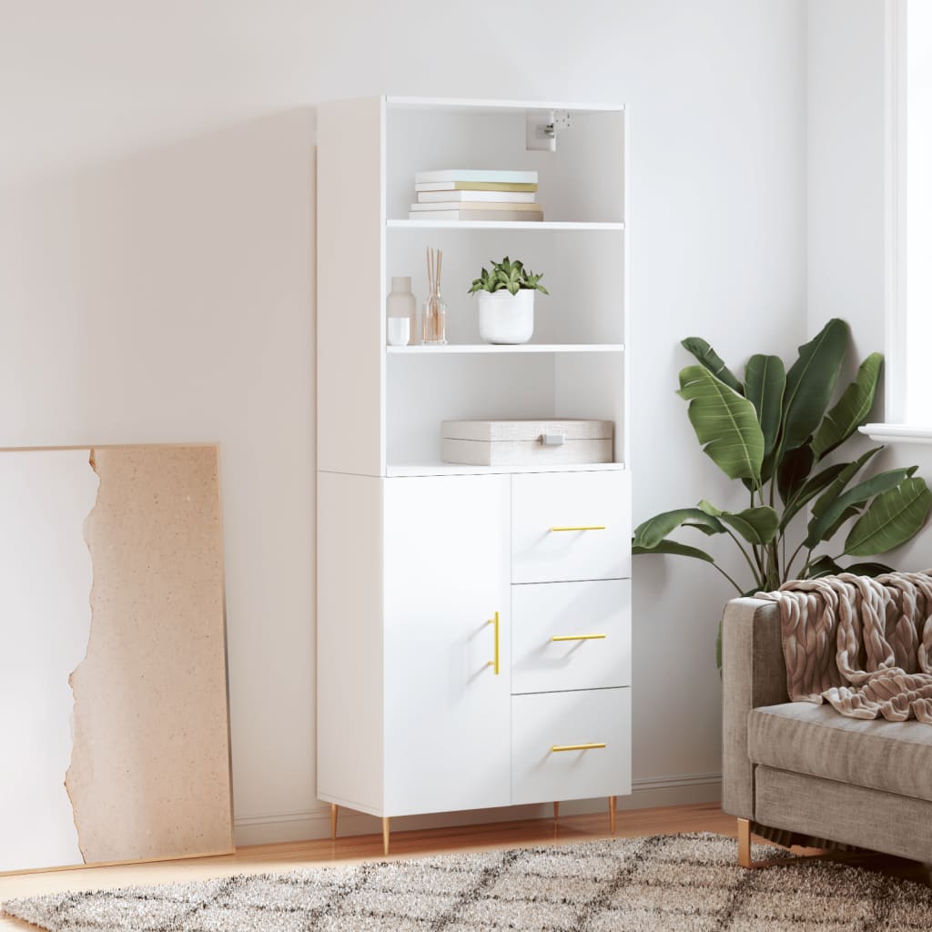vidaXL Highboard High Gloss White 69.5x34x180 cm Engineered Wood