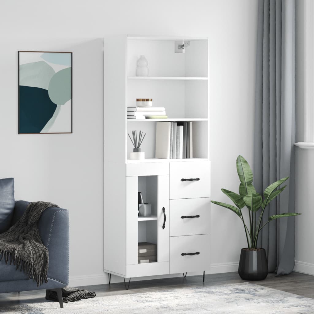 vidaXL Highboard High Gloss White 69.5x34x180 cm Engineered Wood