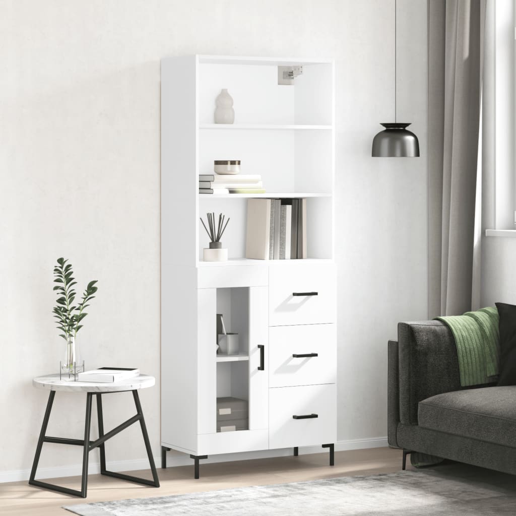 vidaXL Highboard High Gloss White 69.5x34x180 cm Engineered Wood