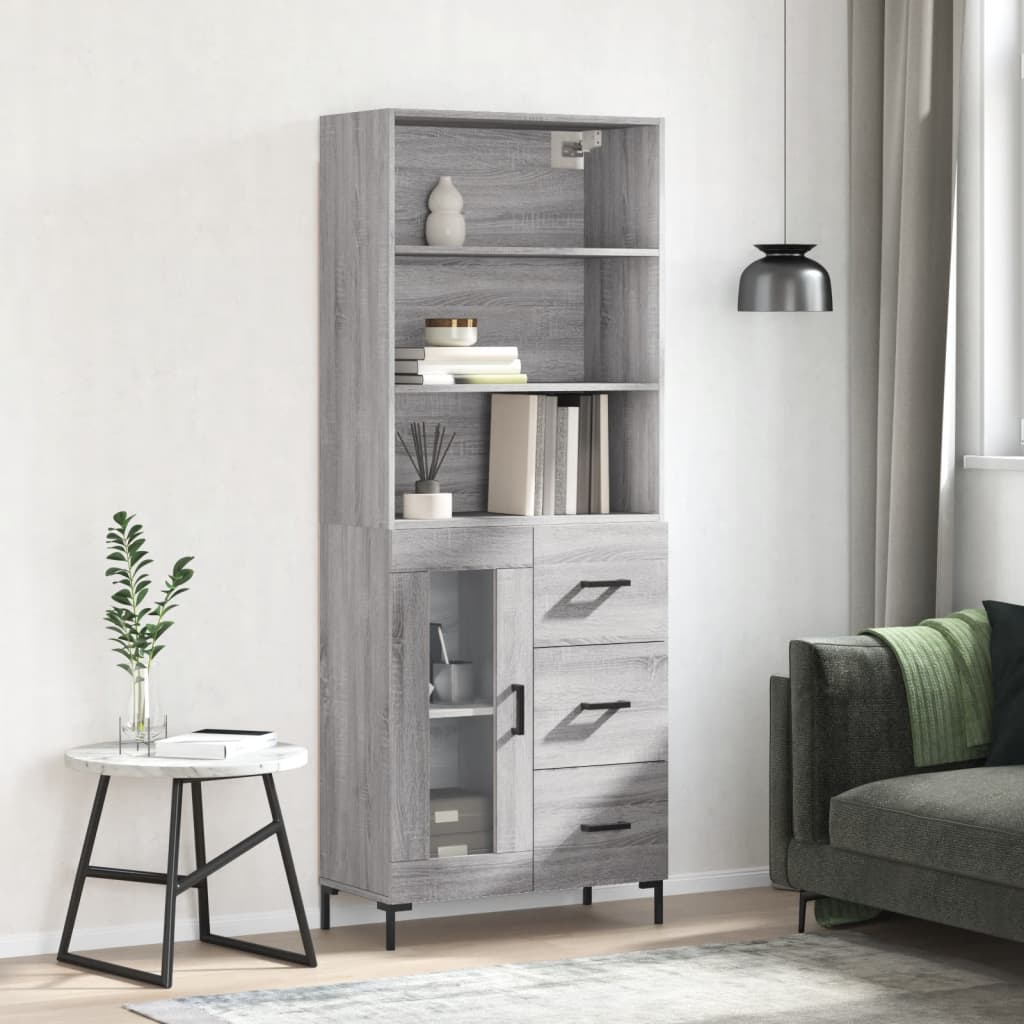 vidaXL Highboard Grey Sonoma 69.5x34x180 cm Engineered Wood