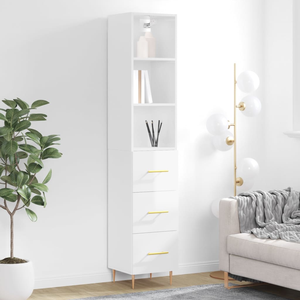 vidaXL Highboard High Gloss White 34.5x34x180 cm Engineered Wood