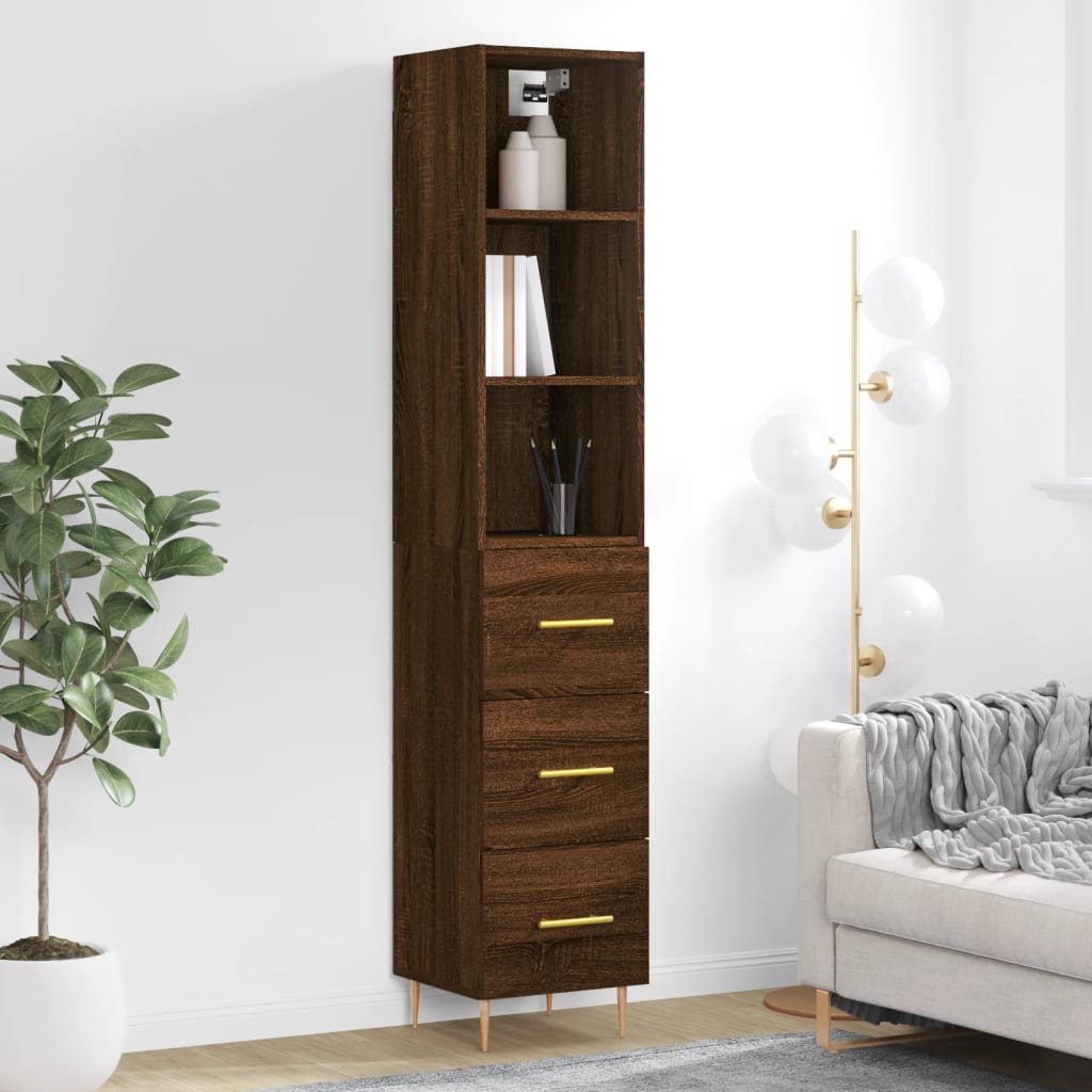 vidaXL Highboard Brown Oak 34.5x34x180 cm Engineered Wood