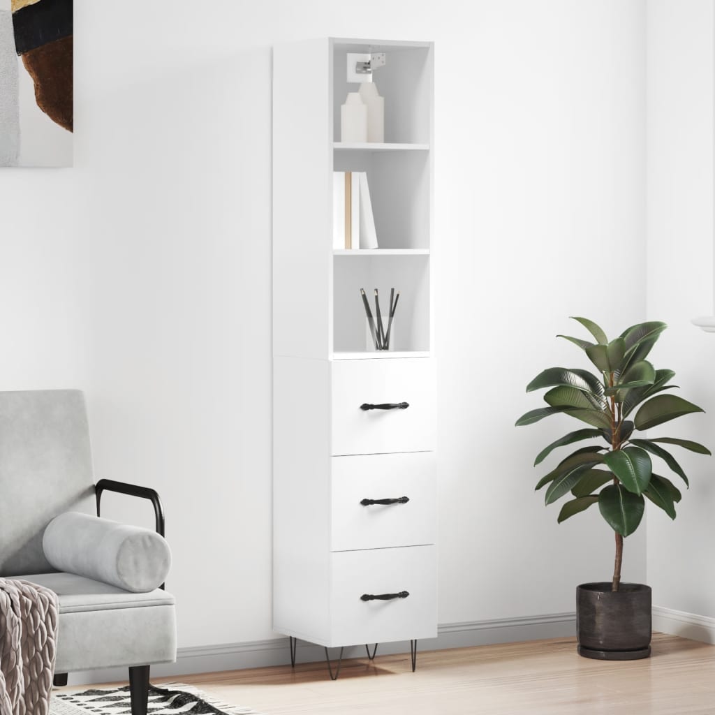 vidaXL Highboard High Gloss White 34.5x34x180 cm Engineered Wood