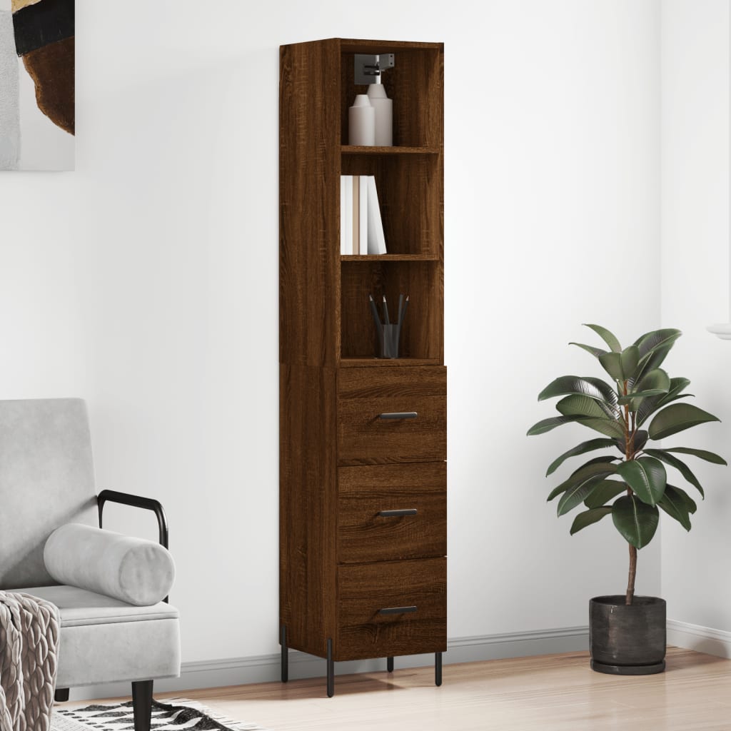 vidaXL Highboard Brown Oak 34.5x34x180 cm Engineered Wood