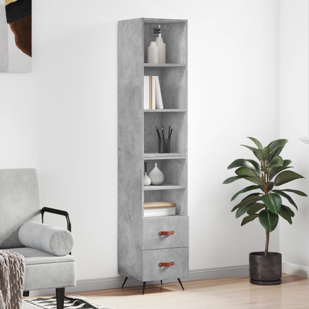 vidaXL Highboard Concrete Grey 34.5x34x180 cm Engineered Wood