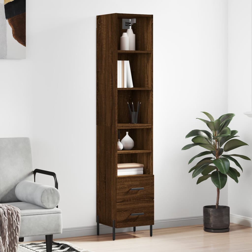 vidaXL Highboard Brown Oak 34.5x34x180 cm Engineered Wood