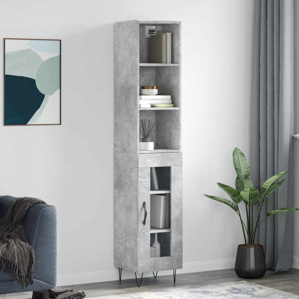 vidaXL Highboard Concrete Grey 34.5x34x180 cm Engineered Wood