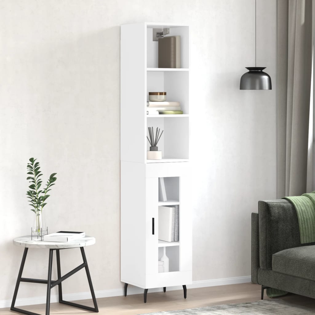 vidaXL Highboard High Gloss White 34.5x34x180 cm Engineered Wood