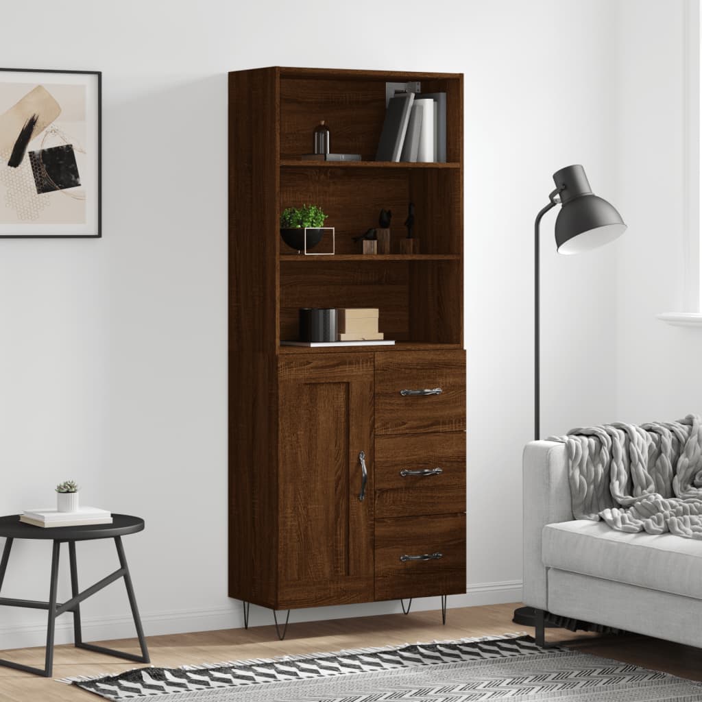 vidaXL Highboard Brown Oak 69.5x34x180 cm Engineered Wood