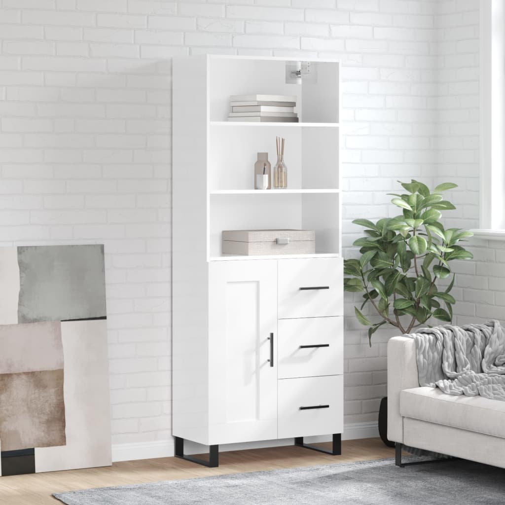 vidaXL Highboard High Gloss White 69.5x34x180 cm Engineered Wood