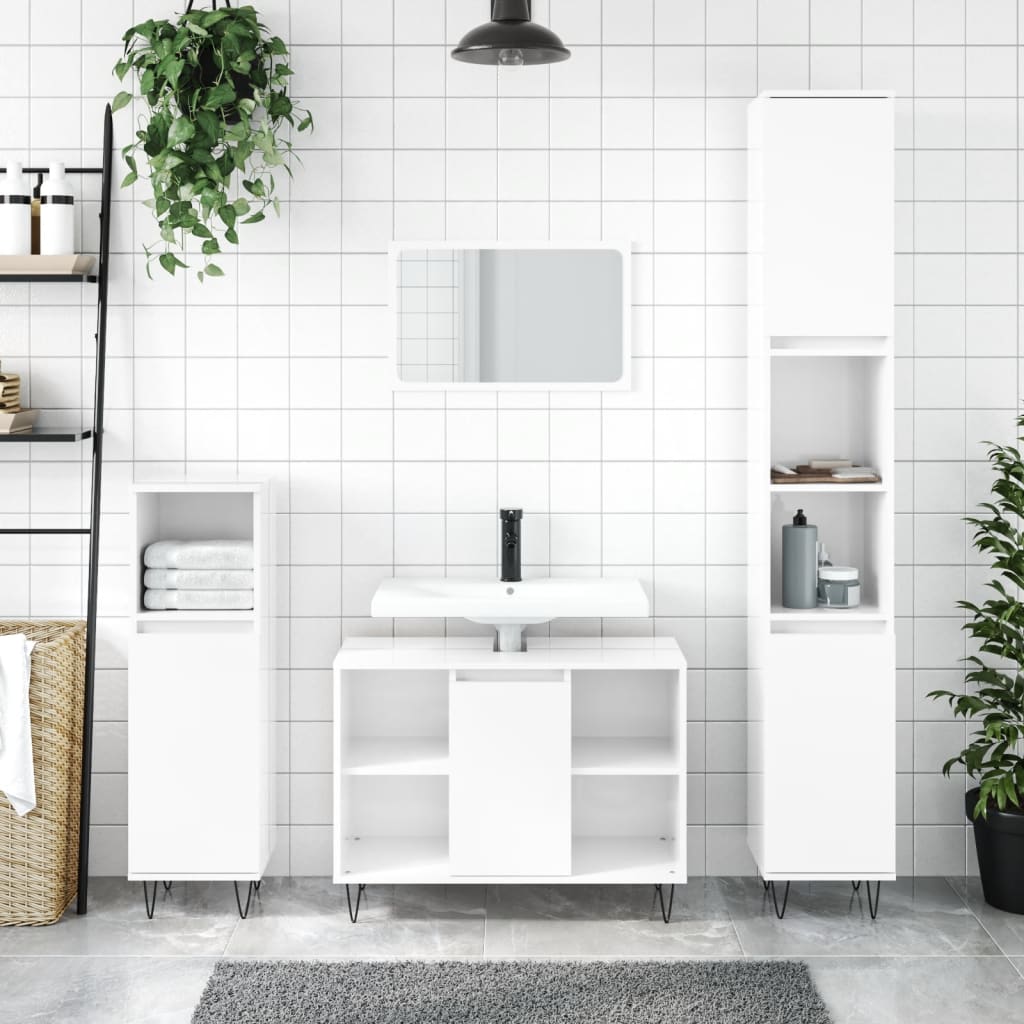 vidaXL 3 Piece Bathroom Furniture Set High Gloss White Engineered Wood