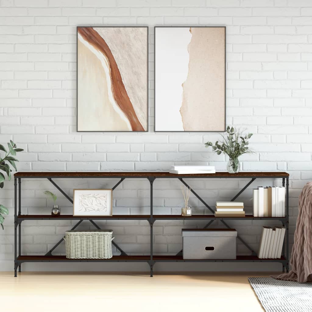 vidaXL Console Table Brown Oak 200x30x75 cm Engineered Wood and Iron